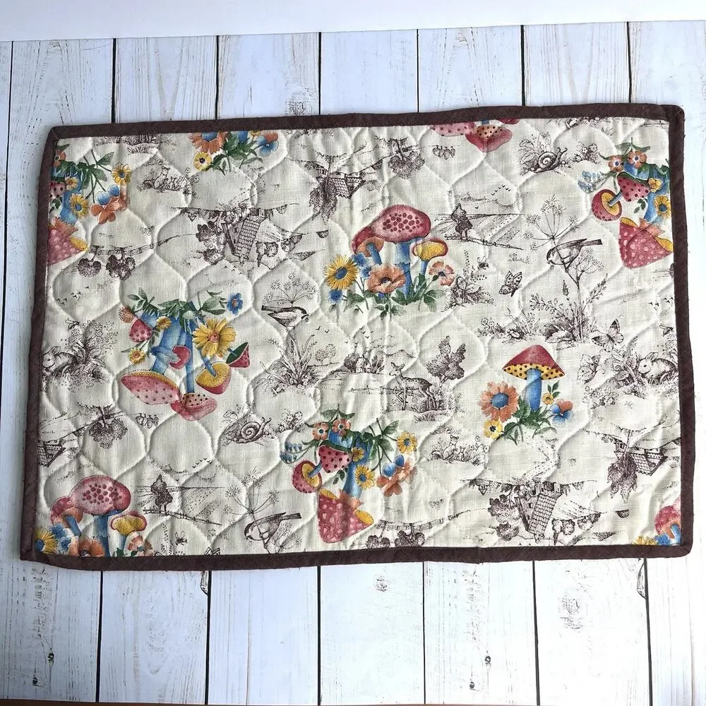 Set of 4 VTG 60s 70s Mushrooms Floral Toile Toaster Cover 2 Placemats 1 Hot Pad